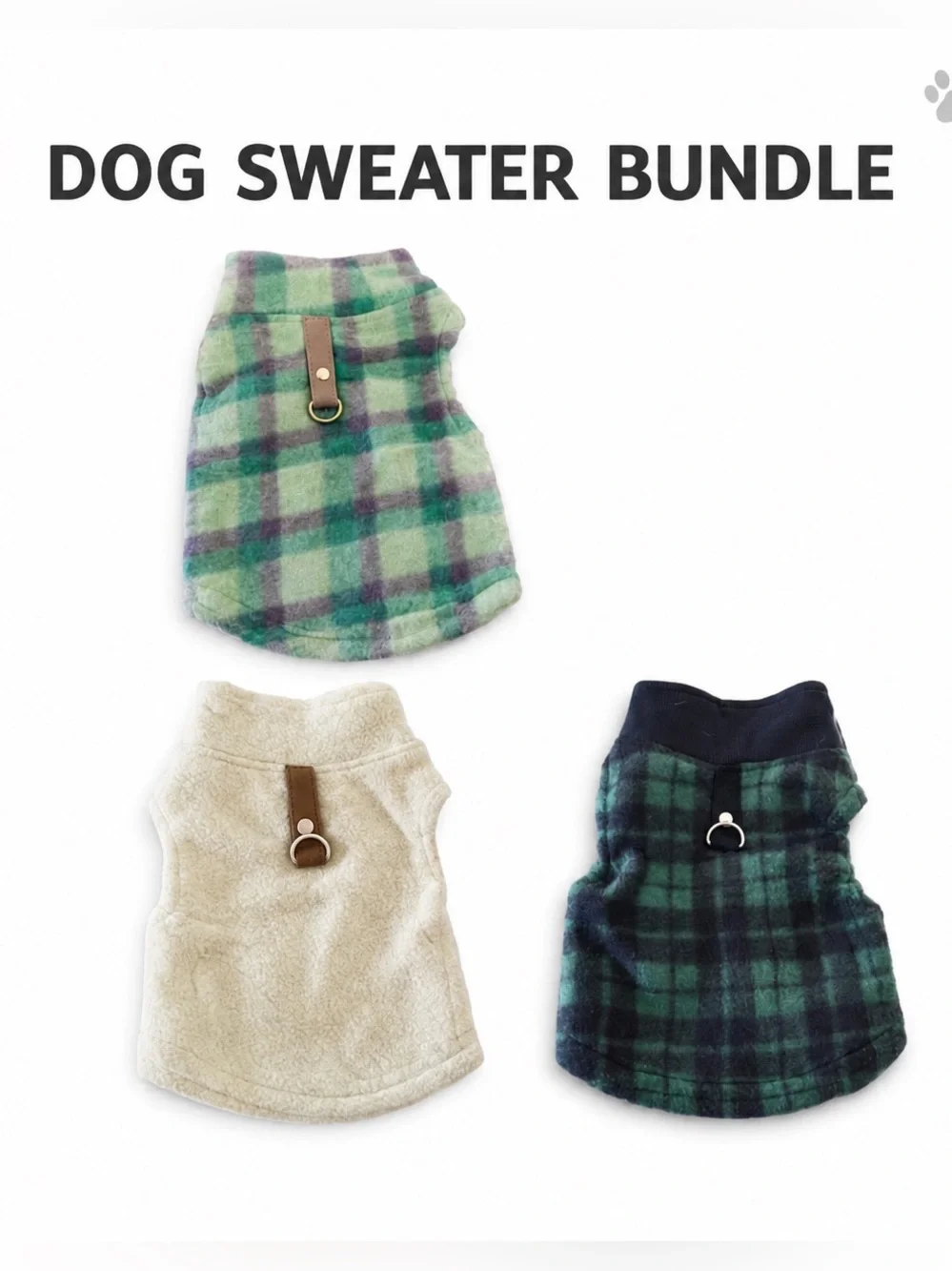 Dog Sweater Bundle Small XS Fleece Pet Jackets Plaid Harness D-Ring Set of 3”